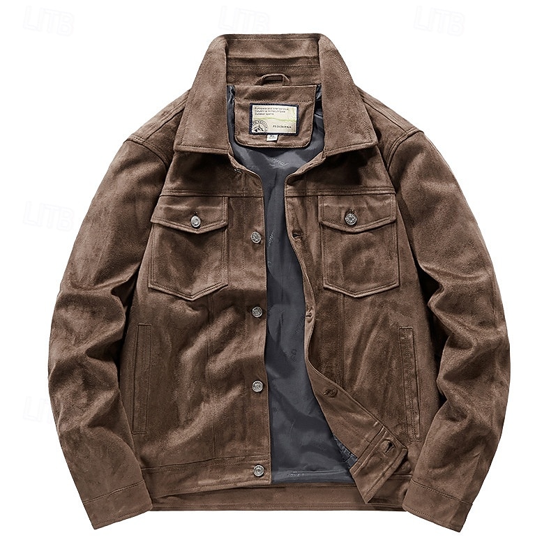 Men's Faux Suede Jacket Cargo Jacket Casual Jacket Vacation Daily Warm Pocket Fall Winter Plain Fashion Classic Lapel Regular Black Khaki Coffee Gray Jacket4