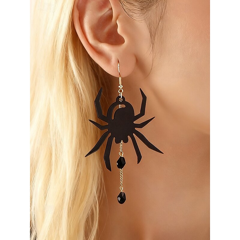 Women's Halloween Spider and Bat Drop Earrings – Gothic Punk Alloy Dangle Jewelry for Costume Parties, Cosplay and Night Outfits