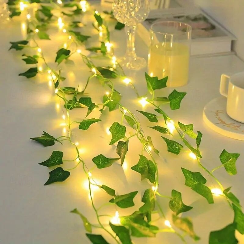 Solar LED Ivy String Lights 5m 50LEDs Outdoor Waterproof 8 Modes Lighting Artificial Garland Lights Green Leaf Fairy Lights for Home Office Bedroom Wedding Party Christmas Garden Balcony Decoration2
