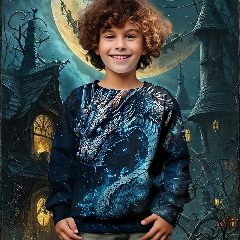 Halloween Boys' 3D Skull Dragon Sweatshirt Long Sleeve Spring Fall Fashion Basic Kids 4-12 Years Crew Neck Outdoor Casual Daily Regular Fit2