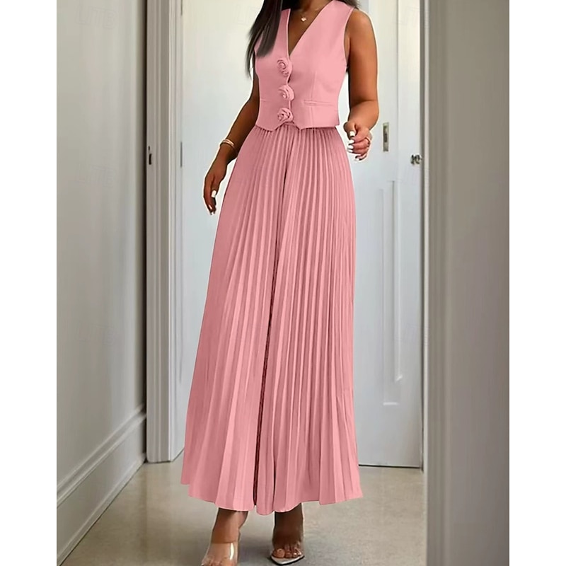 Women's Midi Dress Casual Dress Dress Set Satin Dress Elegant Fashion Modern Outdoor Daily Going out Regular Fit Plain Sleeveless V Neck Black Pink Wine Blue Spring Autumn