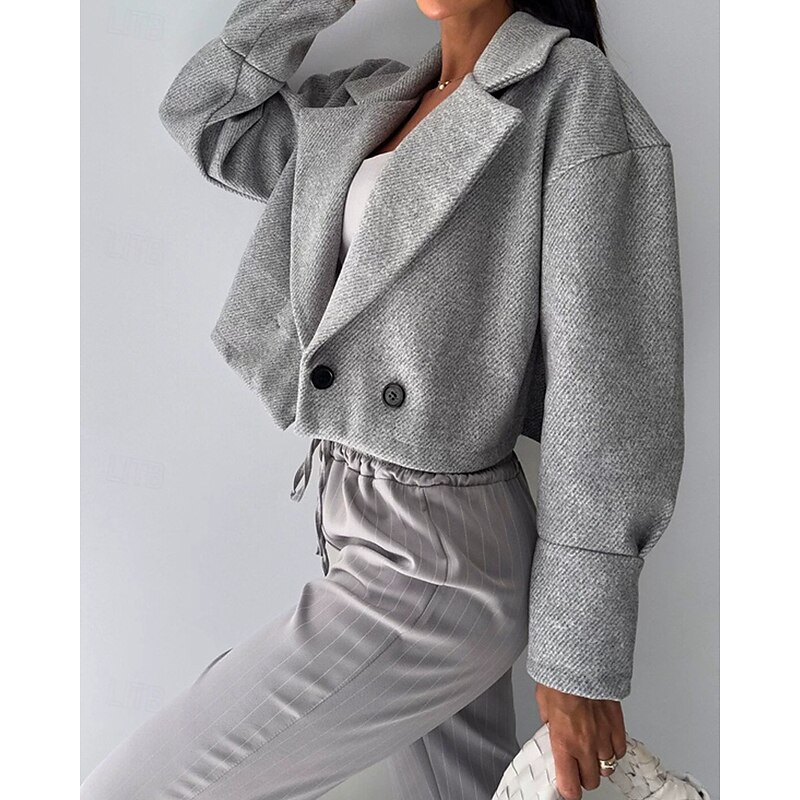 Women's Casual Jacket Warm Comfortable Buttons Fashion Outdoor Plain Going out Weekend Single Breasted Regular Lapel Regular Fit Long Sleeve Outerwear Black White Light Grey Fall Winter2