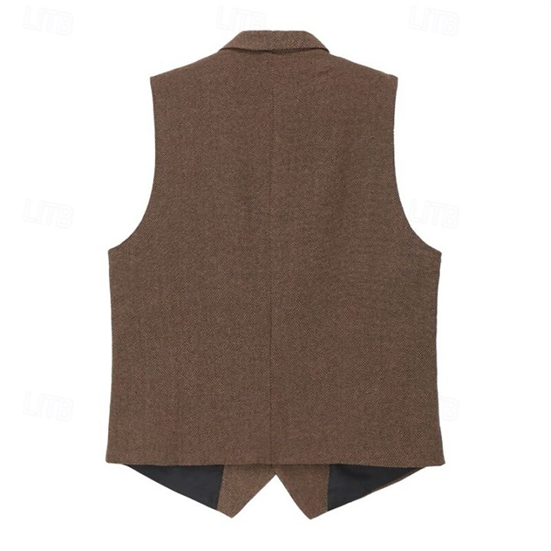 Men's Vest Waistcoat Gilet Vacation Party Business Fashion Casual Spring Fall Pocket Buttons Polyester Comfortable Plain Single Breasted One-button Lapel Regular Fit Light Coffee Black Green Light4