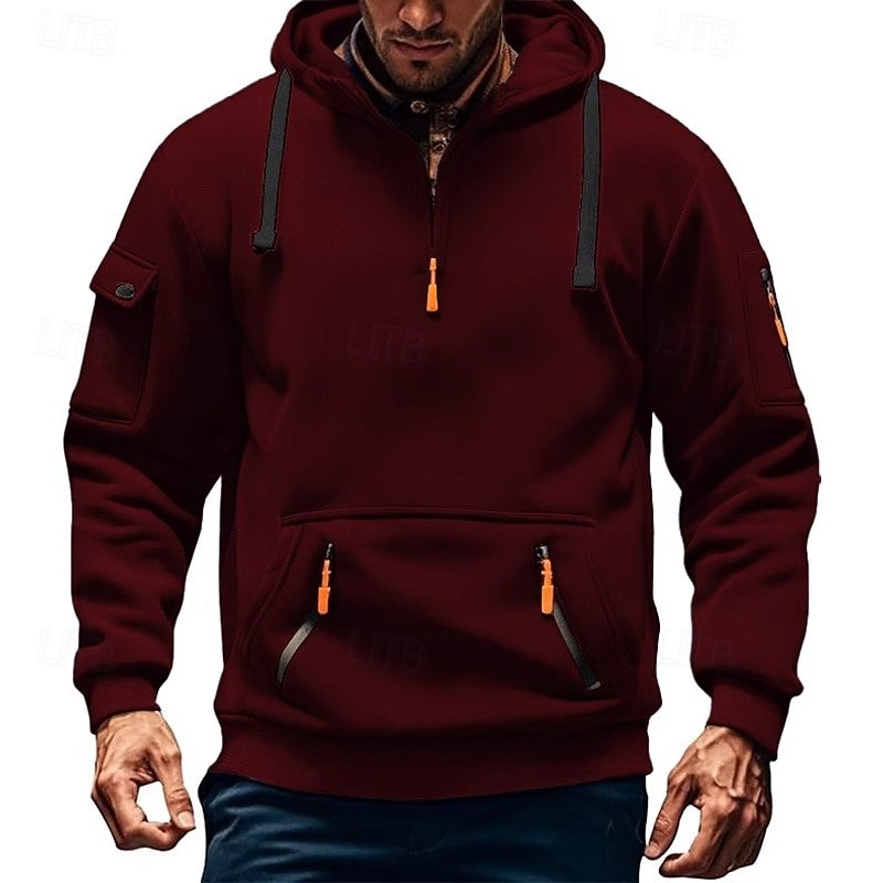 Men's Hoodie Quarter Zip Hoodie Tactical Hoodie Black Burgundy Navy Blue Khaki Light Grey Hooded Plain Zipper Sports & Outdoor Casual Daily Streetwear Cool Sportswear Spring &  Fall Clothing Apparel3