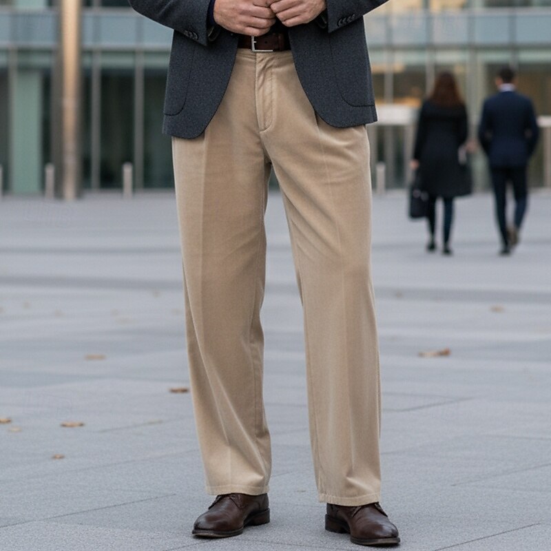 Men's Trousers Dress Pants Velvet Pants Front Pocket Straight Leg Plain Comfort Full Length Wedding Business Daily Fashion Chic & Modern Royal Blue Green Inelastic2