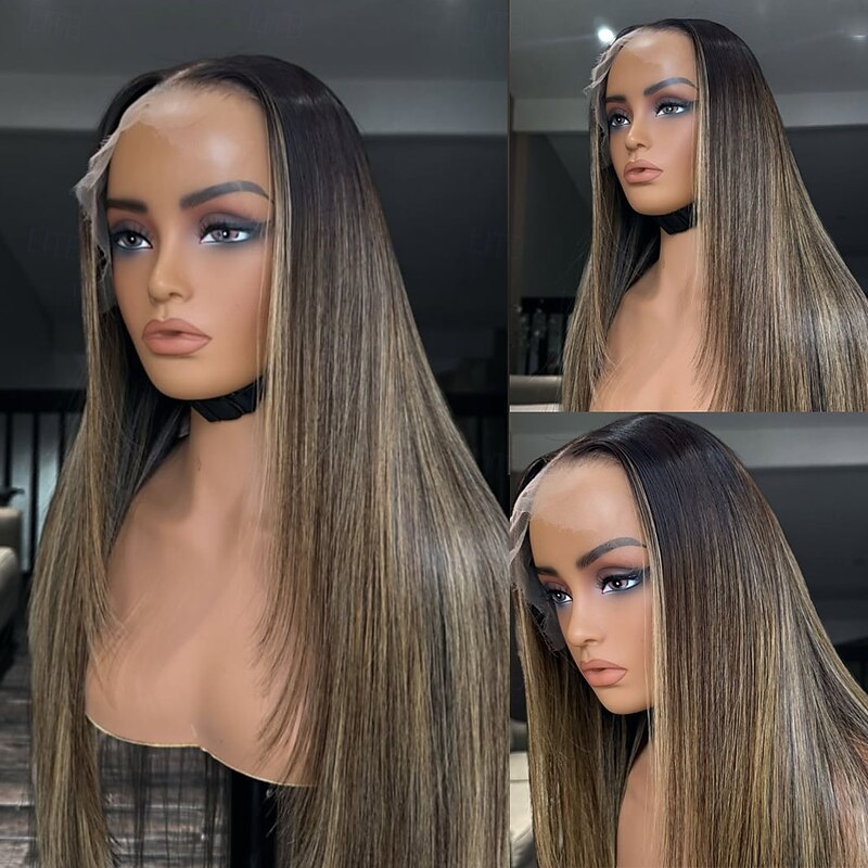 100% Unprocessed Brazilian Virgin Hair Glueless 5x5 Lace Closure Human Hair Wigs 13x4 Lace Front Wig Middle Part Layered Haircut Hair Highlighted Straight Blonde Wig Natural Hairline3