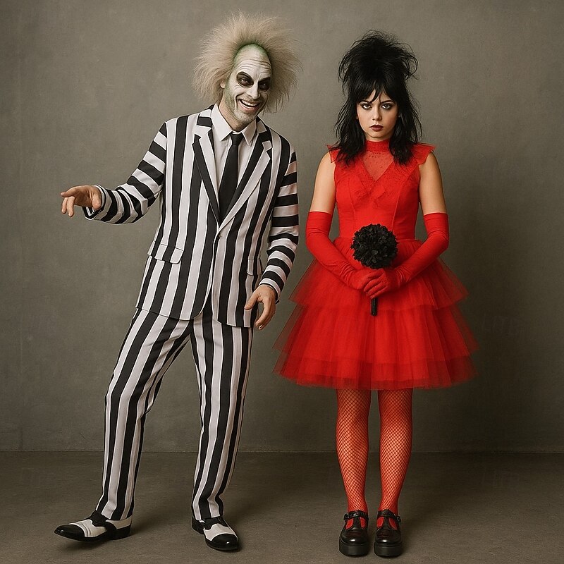 Beetlejuice Lydia Deetz Halloween Fancy Costume Suits & Blazers Halloween Group Couples Costumes Beetlejuice 2 Horror Movie Adults' Men's Women's Halloween Carnival Performance Party Easy Halloween