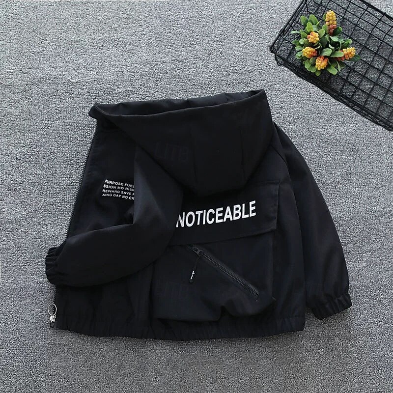Kids Boys' Hiking Jacket Outdoor Jacket Outerwear Letter Long Sleeve Zipper Pocket Comfort Windproof Breathable Coat Outdoor Fashion Daily White+Black Rust Spring Fall 4 years+4