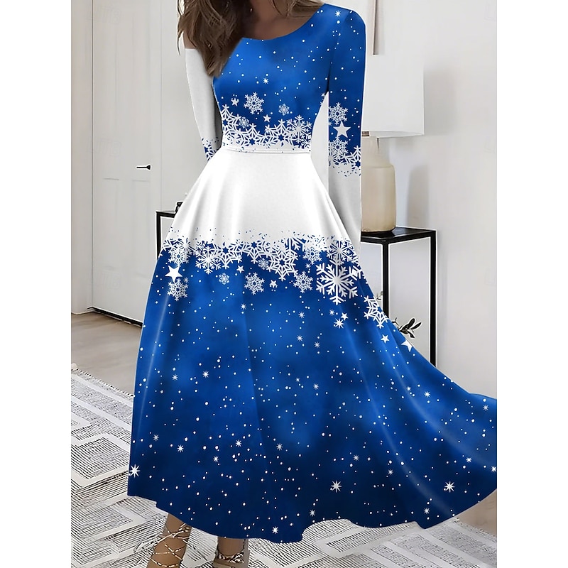 Christmas Women's Midi Dress A Line Dress Fit And Flare Dress Vacation Casual Boho Party Daily Going out Regular Fit Graphic Galaxy Long Sleeve Crew Neck Black Summer Spring Fall Winter2