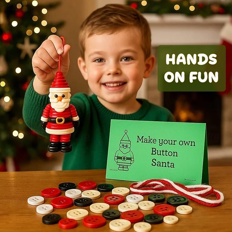 DIY Button Snowman Ornament Kit Fun Christmas Button Ornament Making Set with Christmas Snowman/Santa/Tree Handmade Stacked Colorful Buttons Xmas Hanging Decorations for Family Activity4
