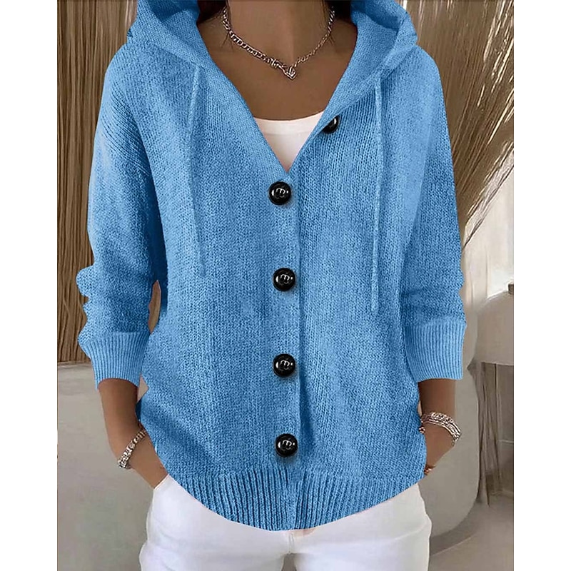 Women's Sweater Cardigan Fashion Streetwear Casual Pure Color Ribbed Hooded Pocket Buttons Knitted Long Sleeve Regular Tops Knit Outdoor Daily Weekend Army Green Light Brown Fall Winter3