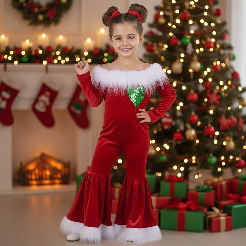 Santa Claus Green Monster Furry Fancy Costume Jumpsuit Christmas Costume Boys' Girls' Cosplay Costume Kid's Christmas New Year Christmas Eve Christmas Party Onesie