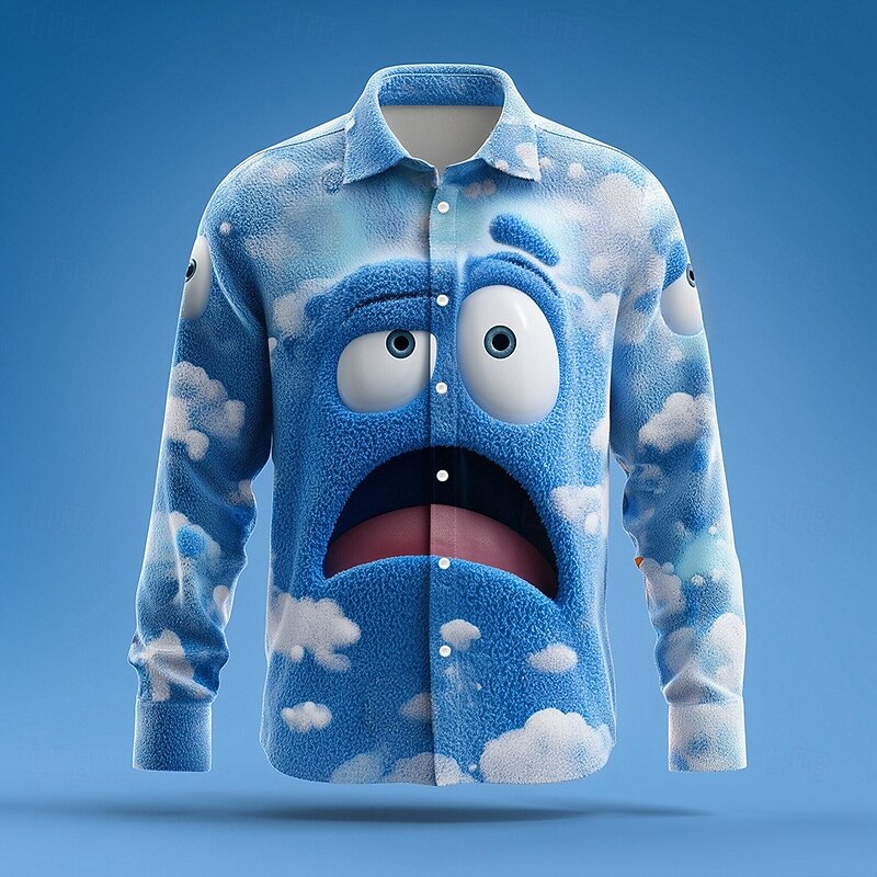 Christmas Men's Snowman funny christmas Angry Face Shirt Button Up Shirt Long Sleeve Funny Outdoor Holiday Spring Fall Turndown 3D Print Collared Shirts Blue 2# Blue 1# Blue2
