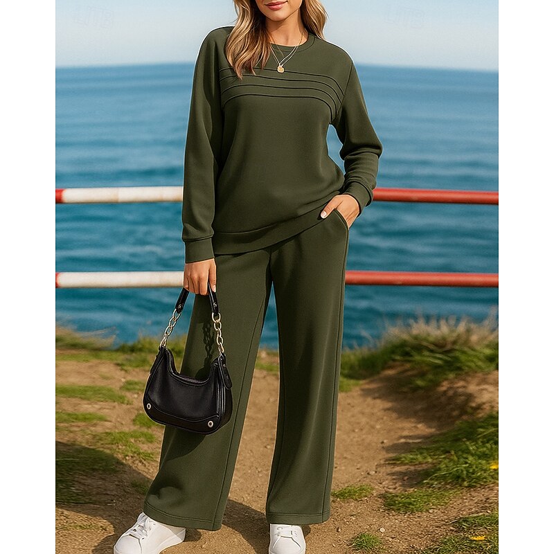 Women's Pullover Sweatsuit Sets 2 Piece Tracksuit Lounge Outfits  Baggy with Pocket Solid Colored Clothing Suit Fall Black Blue Hiking Vocation Outdoor Long Sleeve Sport Activewear Micro-elastic