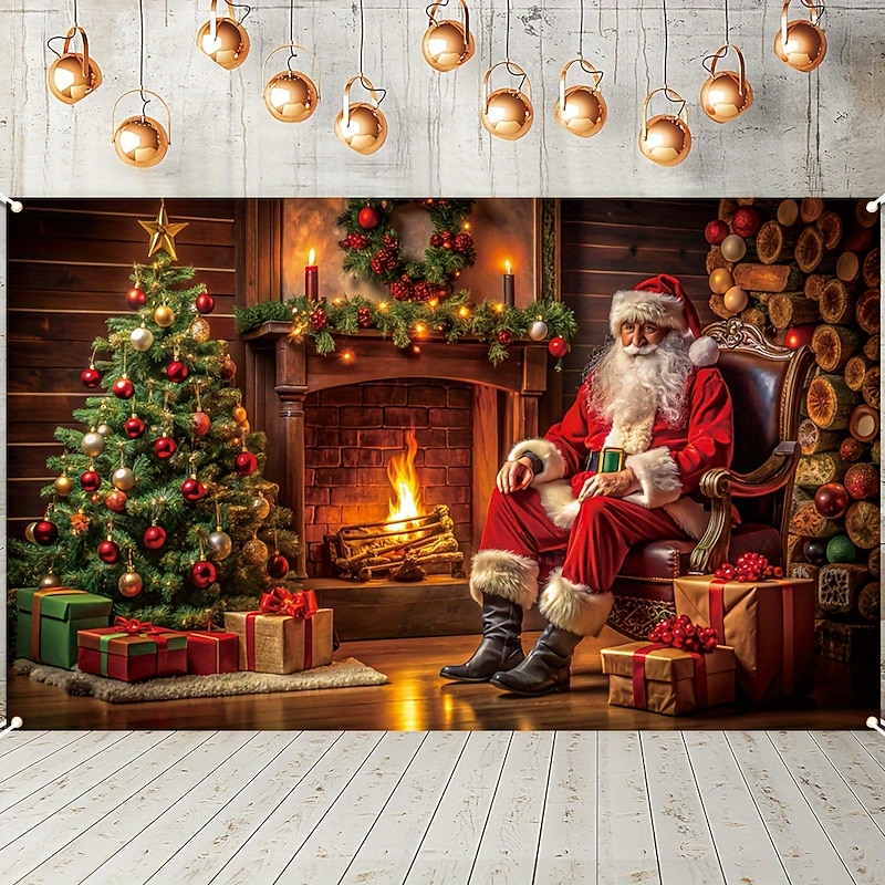 Chrismas Hanging Tapestry Pink Gingerbread House Santa Claus Fireplace Christmas Tree Pink Snowy Castle Holiday Backdrop Wall Art Large Tapestry Mural Decor Blanket2