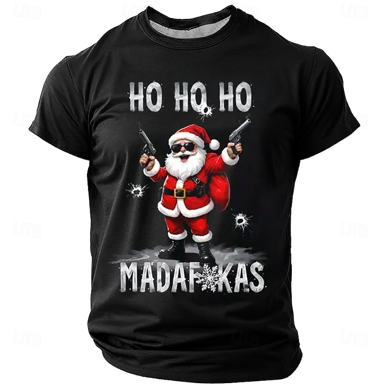 Men's Santa Claus Funny Slang T Shirt Short Sleeve T shirt 3D Print Crew Neck Shirt Fashion Daily Street Daily Black Red Blue Summer Spring Clothing Apparel S M L XL XXL XXXL