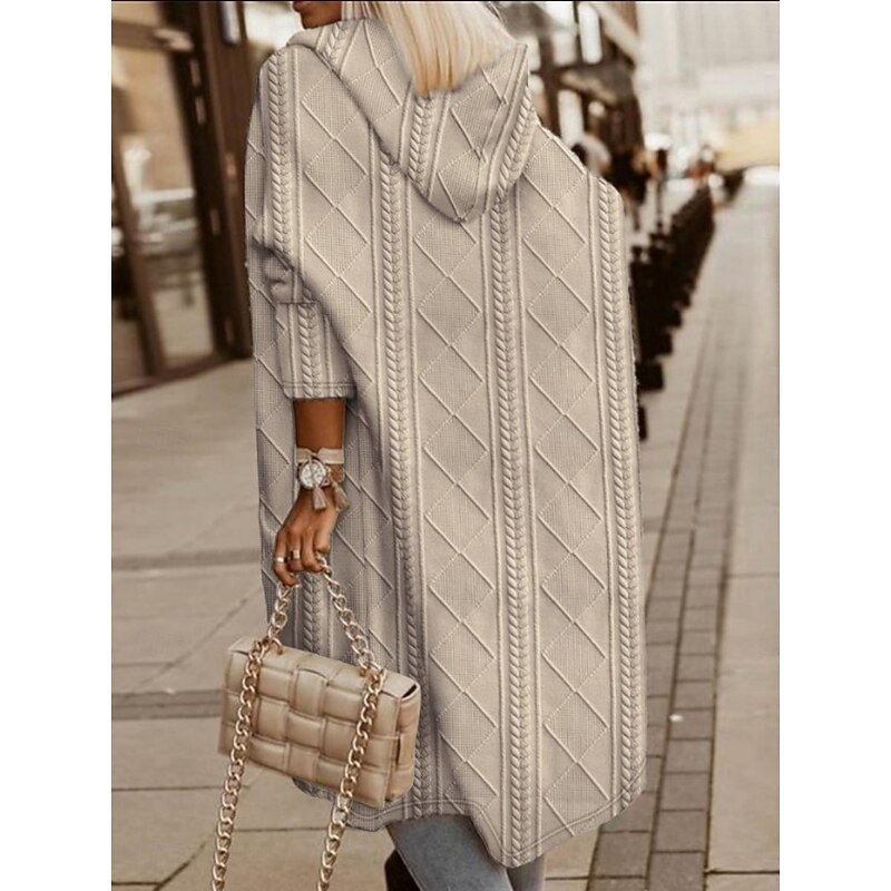 Women's Winter Coat Hoodie Jacket Comfortable Breathable Buttons Open Front Fashion Casual Plain Vacation Street Casual Daily Wear Open Front Long Hooded Loose Fit Long Sleeve Outerwear Black Pink3