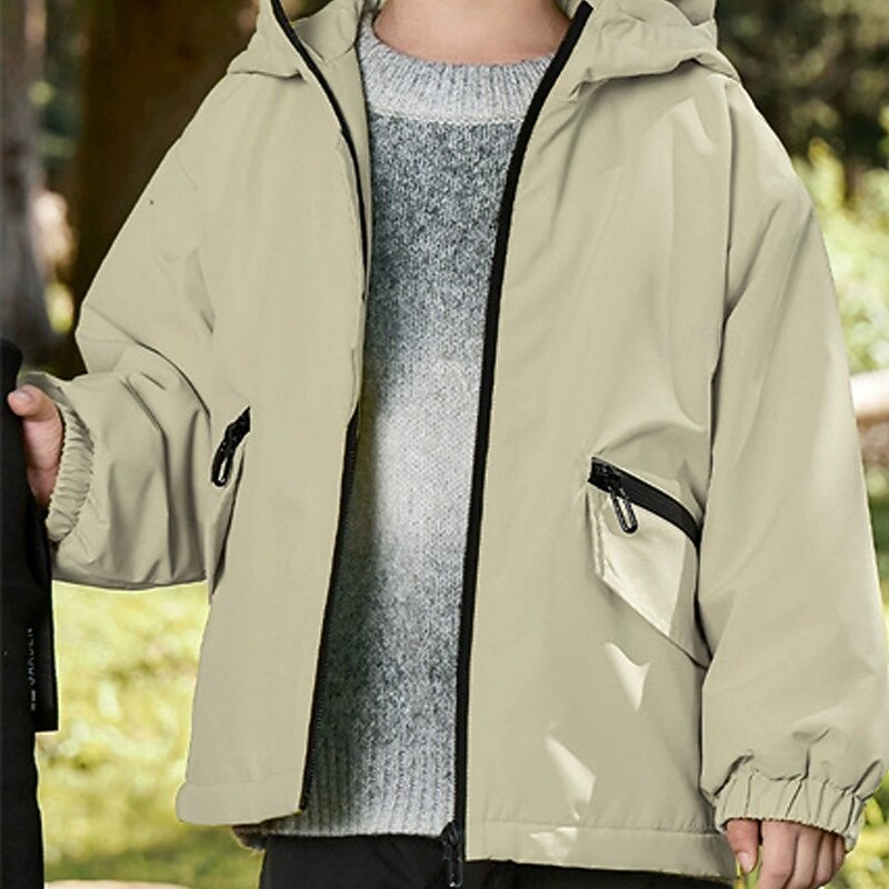 Kids Boys' Fleece Jacket Hiking Jacket Outdoor Jacket Outerwear Solid Color Long Sleeve Zipper Pocket Comfort Waterproof Windproof Coat Outdoor Fashion Daily Light Yellow Purple Green Spring Fall 44
