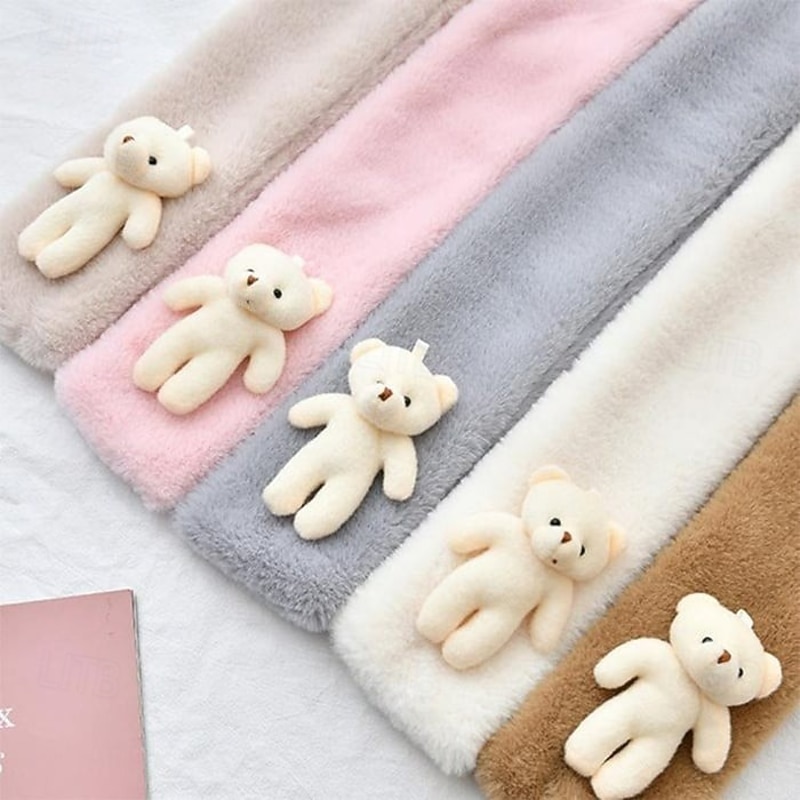 Cute Bear Plush Bib For Adult And Child Winter Cartoon Solid Color Warm Neck Warmer Fleece Scarf Pullover Collar Outdoor Windproof Protective Plush Shawl Cozy Cold Weather Accessories2