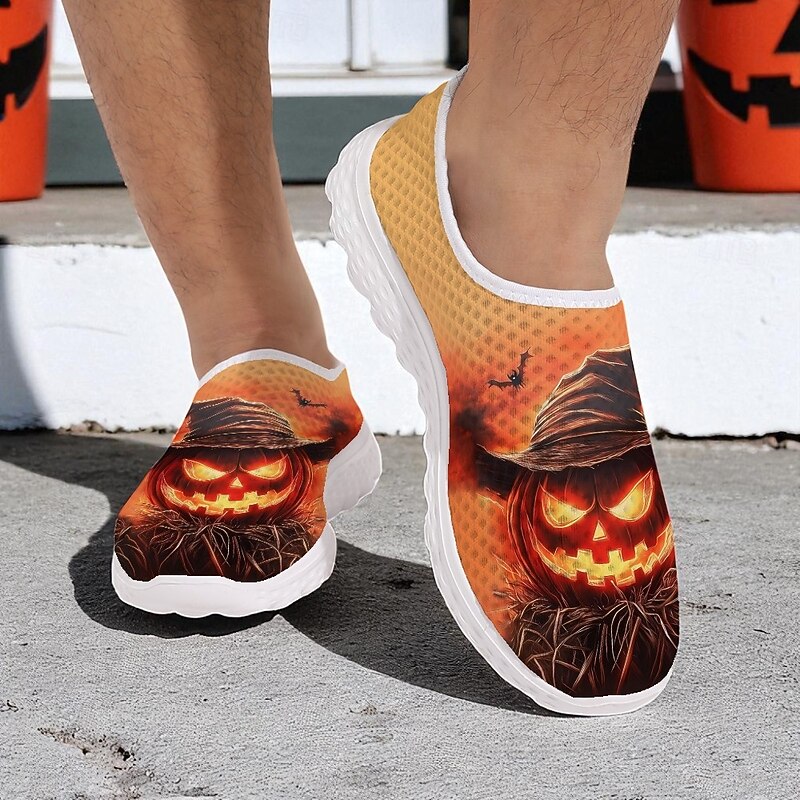 Men's Halloween Witch Rider Sneakers – Breathable Mesh Slip-On Running Shoes for Festivals, Parties and Outdoor Activities