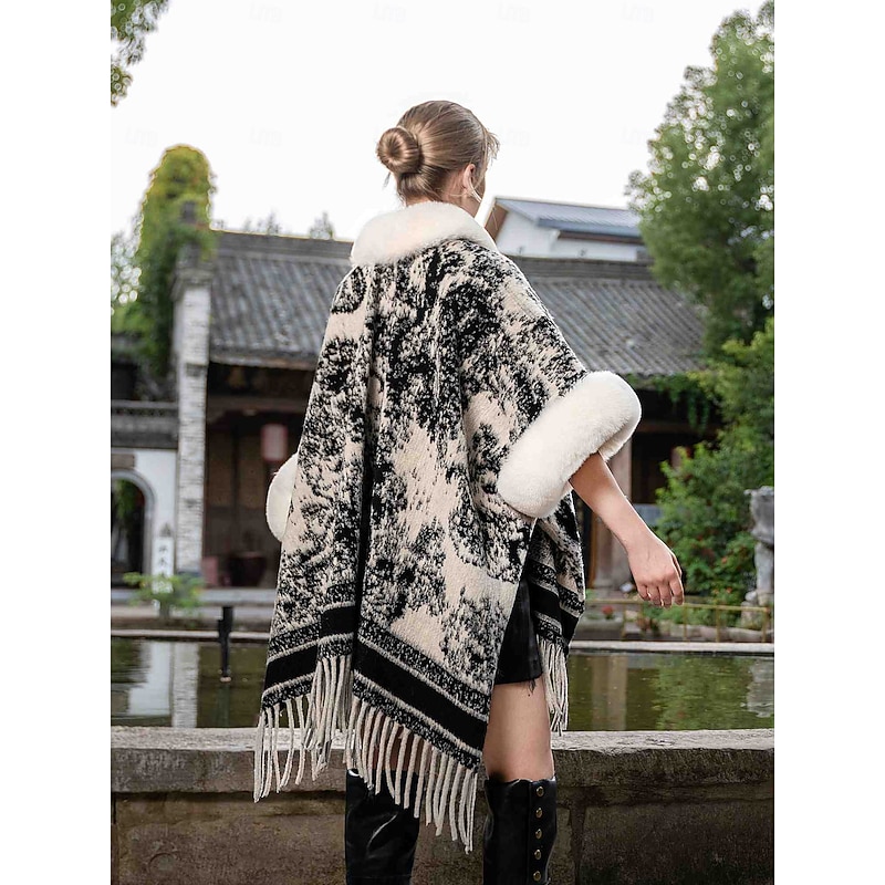 Faux Fur Wraps Elegant Keep Warm Half Sleeve Batwing Sleeve Polyester Wedding Wraps With Tassel For Special Occasion Fall & Winter2