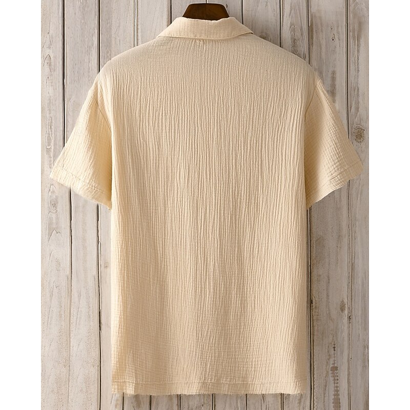 Men's Shirt Summer Shirt Casual Shirt Beach Shirt Button Up Shirt Apricot Short Sleeve Plain Lapel Vacation Hawaiian Clothing Apparel Fashion Casual Comfortable2