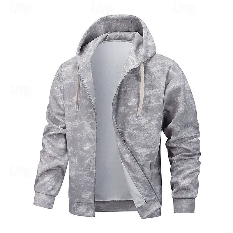 Men's Hoodie Full Zip Hoodie Light Grey Hooded Plain Camouflage Zip Up Pocket Sports & Outdoor Casual Daily Streetwear Cool Sportswear Spring &  Fall Clothing Apparel Hoodies Sweatshirts