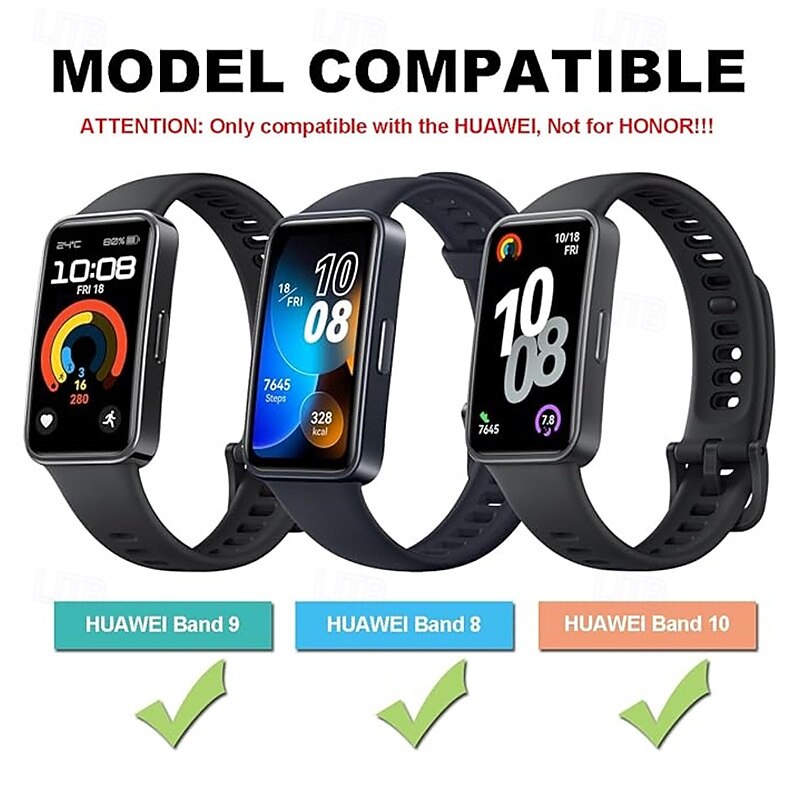 6 /3 Pack Smart Watch Band Compatible with Huawei Band 10 Band 9 Band 8 Smartwatch Strap Adjustable Classic Clasp Sport Band Replacement Wristband For Huawei Band 10 / Huawei Band 9 / Huawei Band 82