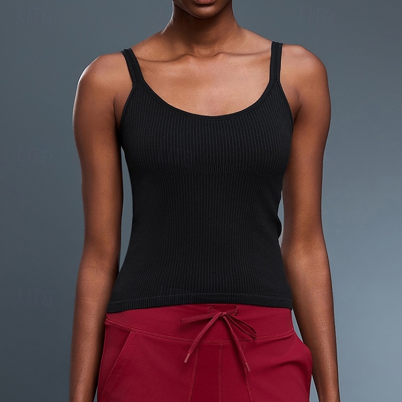 Women's Camisole Tops  Spaghetti Strap Tank Top Padded Sleeveless Top Athleisure Fall Solid Colored Breathable Gym Running Fitness Sportswear Activewear Black