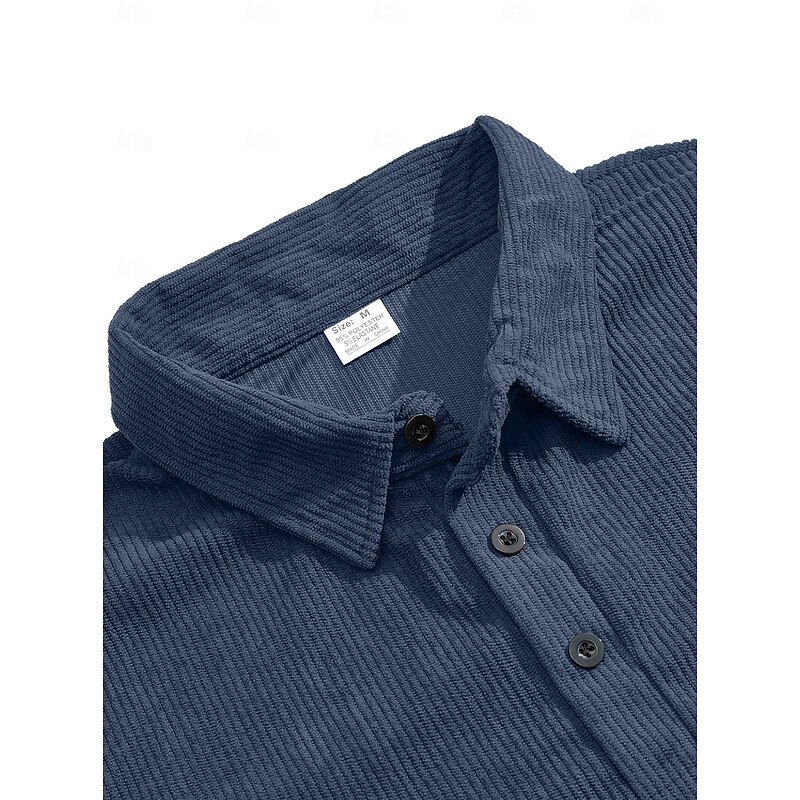 Men's Polo Corduroy Shirt Casual Sports Lapel Long Sleeve Fashion Basic Color Block Patchwork Buttons Spring Fall Fall & Winter Regular Fit Black Blue Green Khaki Gray Polo3