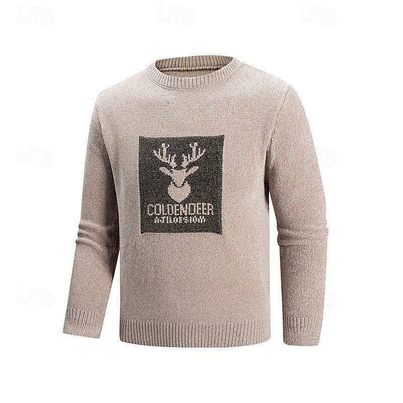 Men's Christmas Sweaters Sweater Pullover Sweater Jumper Ribbed Knit Regular Tops Knitted Slim Fit Plain Crew Neck Knitwear Contemporary Casual Daily Wear Clothing Apparel Fall Black Khaki M L XL3
