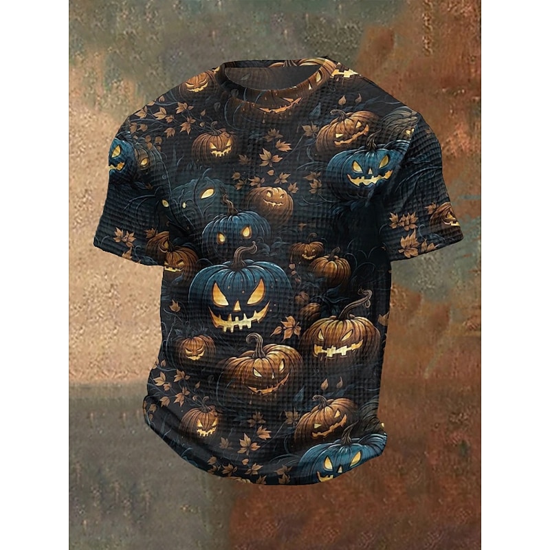 Men's Halloween Shirt Graphic Tee Waffle T Shirt Pumpkin Bat Crewneck Clothing Apparel 3D Print Outdoor Holiday Theme Party Halloween Party Short Sleeve Print Vintage Halloween4