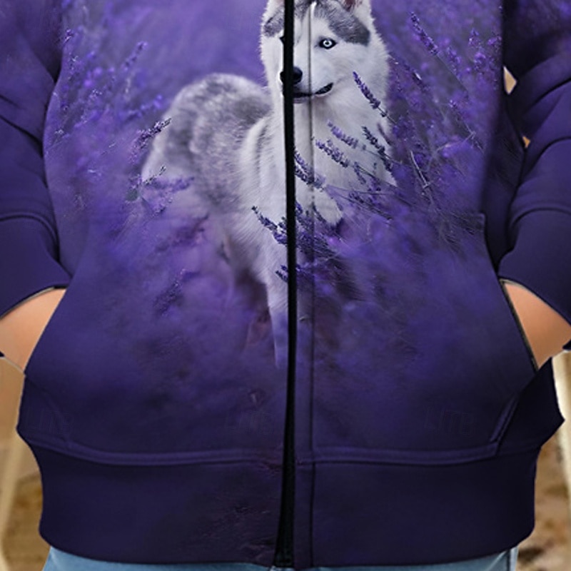 Boys' 3D Animal Wolf Hoodie Coat Outerwear Long Sleeve Spring Fall Adorable Sport Kids 4-12 Years Zip Street Daily Regular Fit3