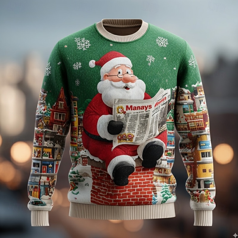 Ugly Christmas Sweater Men's Santa Claus Pullover Sweater Jumper Knitwear Crewneck Casual Vacation Daily Festival 3D Print Keep Warm Long Sleeve Spring Fall Winter Black Red Green3
