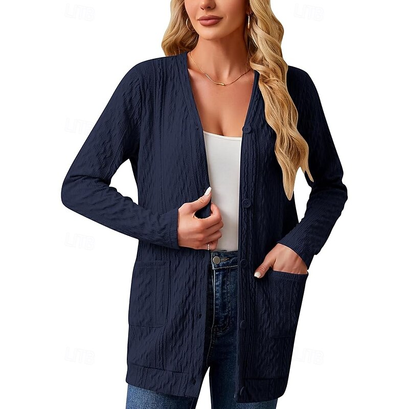 Women's Lightweight Cardigan Sweater Casual Long Sleeve Knit Cardigan Open Front Outwear Jacket with Pockets2