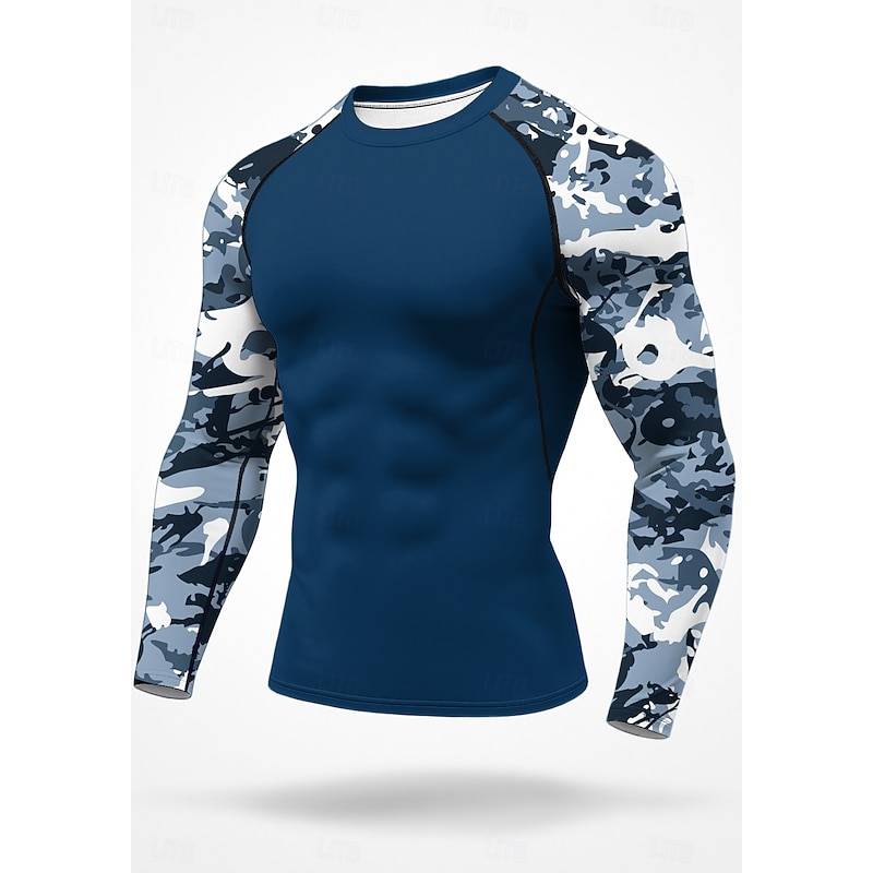 Men's Running T-Shirt Athletic Shirt Gym Shirt Fitness Shirt Workout Shirt Long Sleeve Tee Tshirt Camouflage UPF 50 UV Resistant Soft Sweat wicking Mountain Bike / MTB Gym Workout Mountain Bike MTB3
