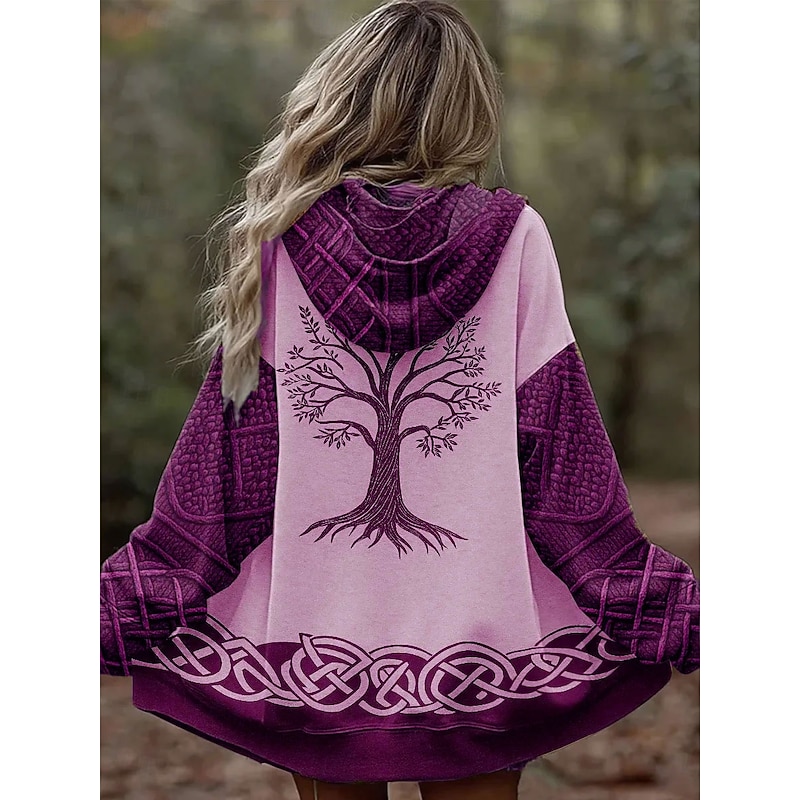 Women's Zip Up Hoodies Graphic Geometric Tribal Punk Active Vintage Long Sleeve Hooded Regular Tops Home Dailywear Casual Blue Purple Brown Green Fall Winter4