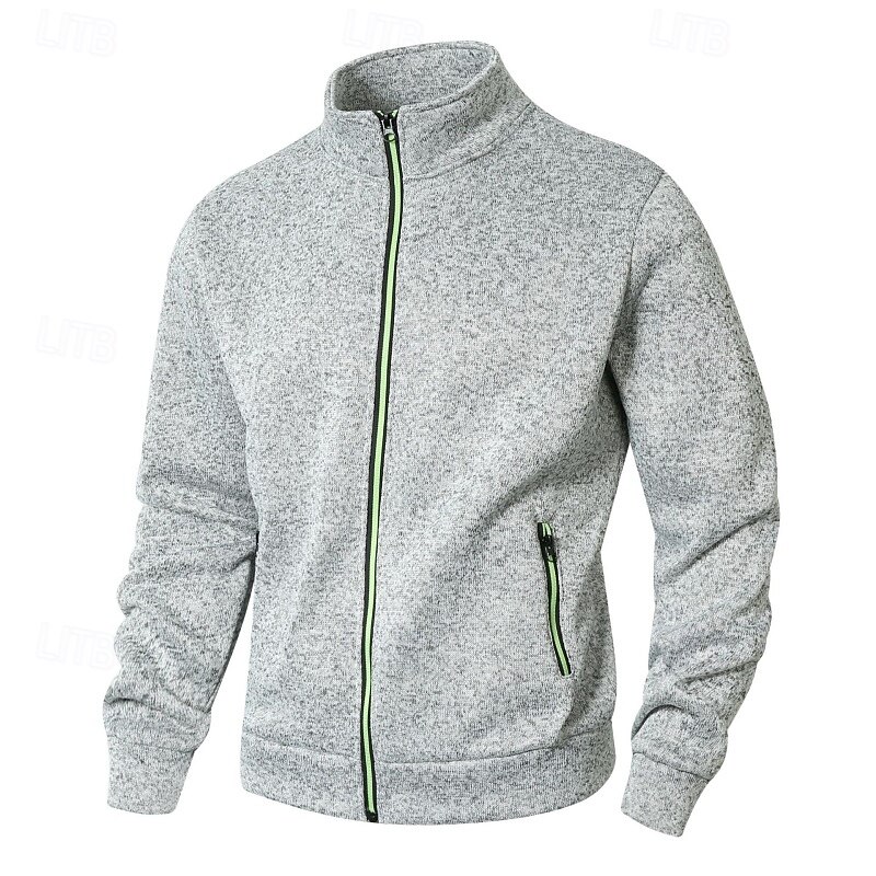 Men's Sweatshirt Full Zip Sweatshirt Black Army Green Navy Blue Light Grey Dark Gray Standing Collar Plain Zip Up Sports & Outdoor Casual Daily Streetwear Cool Sportswear Spring &  Fall Clothing4
