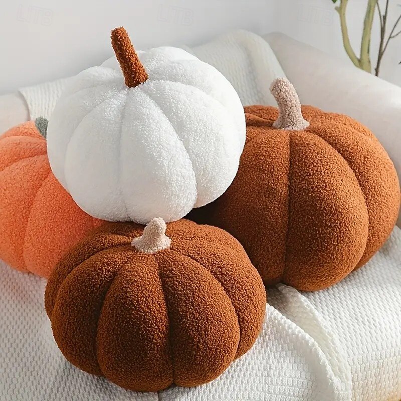 Fall Pumpkin Plush Pillow Thanksgiving Polyester Filled Cushion, Soft Stuffed Animal for Halloween Home Decor, Birthday Gift, Cozy Holiday Decoration with Textured Surface2