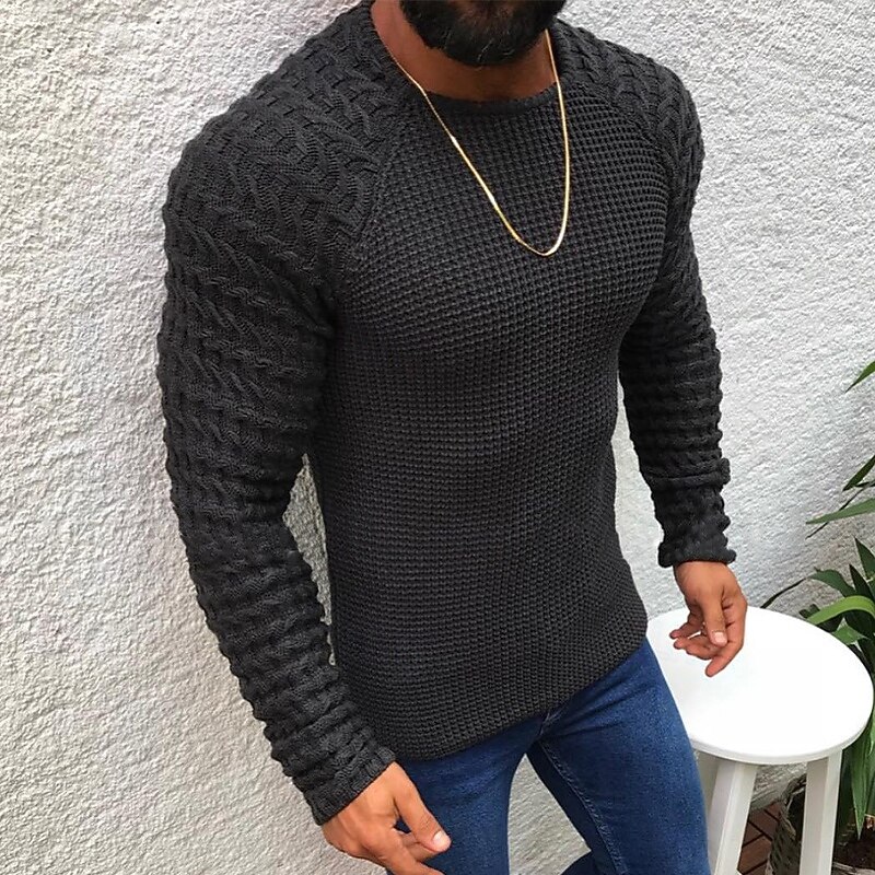 Men's Sweater Pullover Sweater Jumper Ribbed Cable Knit Regular Tops Knitted Slim Fit Plain Crew Neck Knitwear Contemporary Casual Daily Wear Clothing Apparel Fall Black S M L