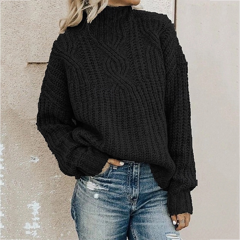 Women's Sweater Pullover Streetwear Casual Solid Color Turtleneck Knitted Long Sleeve Regular Tops Knit Daily Holiday Going out Black Army Green Fall Winter2