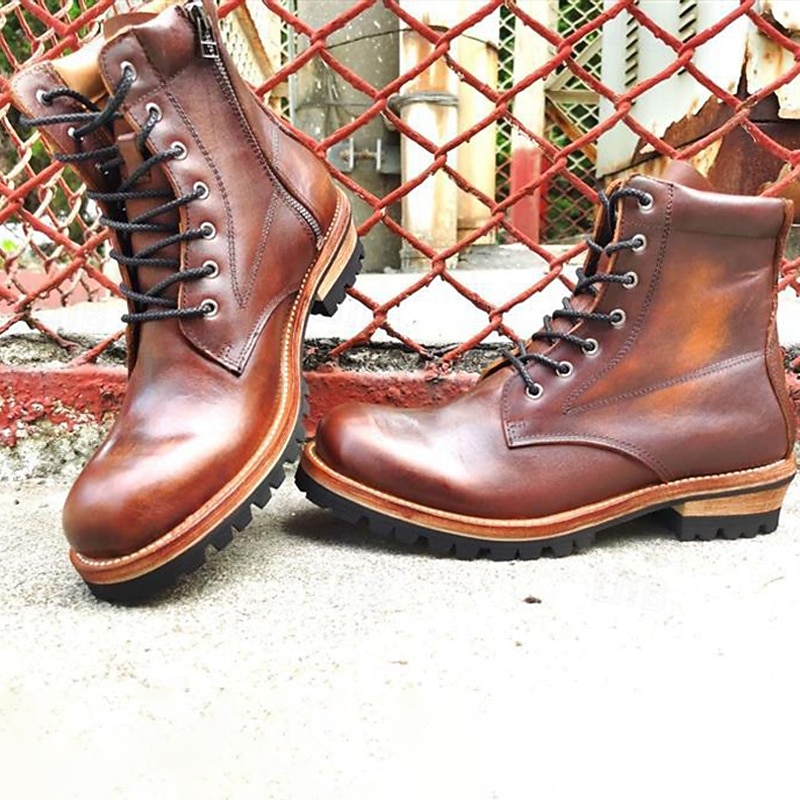 Men's Genuine Leather Lace-Up Work Boots – Durable Outdoor Combat Hiking Boots with Rugged Sole for Construction and Adventure2