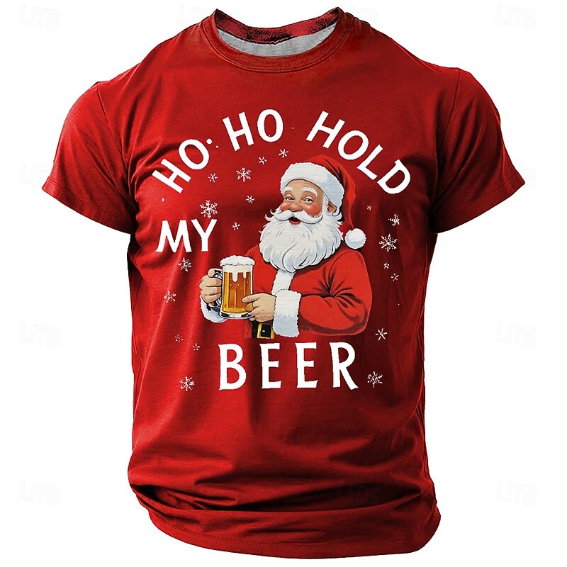 Christmas Men's Santa Claus T Shirt Short Sleeve T shirt 3D Print Crew Neck Shirt Daily Designer Artistic Vacation Party Street Black Red Blue All Seasons Clothing Apparel S M L XL XXL XXXL