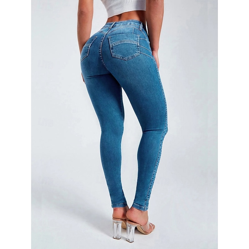 Women's Jeans Shapewear Vacation Vintage Casual Full Length High Waist Plain Elastic Waistband Soft Comfortable Stretchy Outdoor Sports & Outdoor Dark Blue Light Blue Summer Spring Skinny3