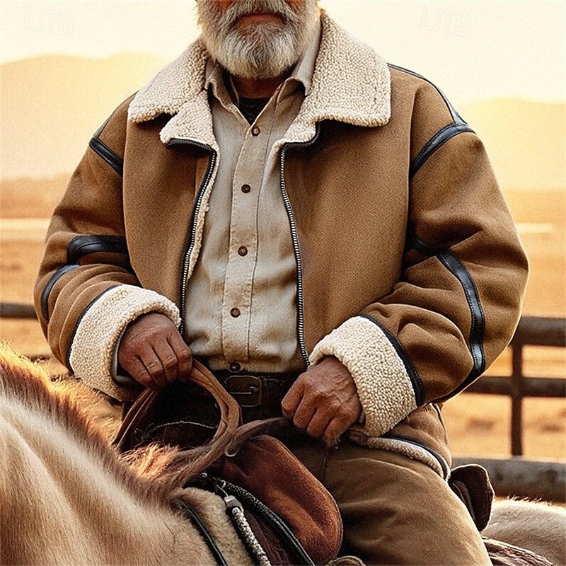 Men's Faux Suede Jacket Winter Jacket Sherpa Jacket Vacation Daily Thermal Warm Pocket Fleece Fall Winter Plain Fashion Streetwear Lapel Regular Black Brown Jacket