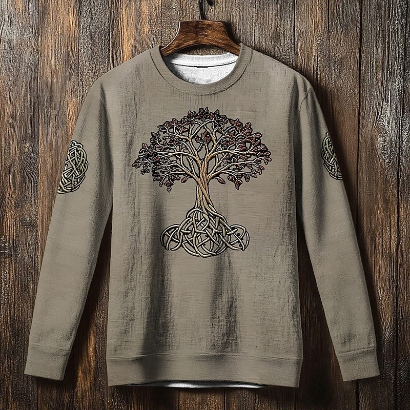 Men's Sweatshirt Black Blue Gray Crew Neck Tree Of Life Yggdrasil Celtic Knot Print Casual Daily Holiday Vintage Viking Fall Winter Clothing Apparel Hoodies Sweatshirts4
