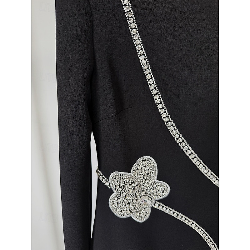 Black Tie Crystal-embellished Sheath / Column Evening Gown Elegant Formal Dress Formal Wedding Floor Length Long Sleeve High Neck with Crystals 20252