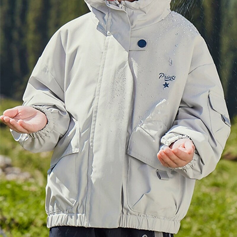 Kids Boys' Hiking Jacket Outdoor Jacket Outerwear Solid Color Long Sleeve Zipper Pocket Comfort Waterproof Windproof Coat Outdoor Fashion Daily Ash Orange Dark Blue Spring Fall 4 years+