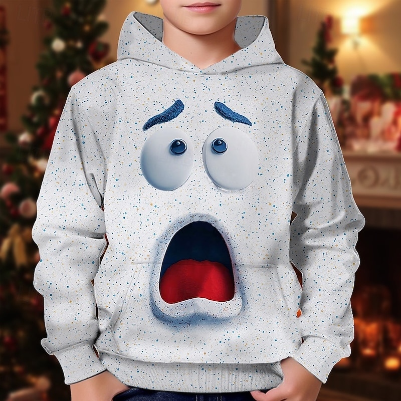 Christmas Boys' 3D Cartoon Hoodie Long Sleeve Spring Fall Fashion Streetwear Kids 4-12 Years Hooded Outdoor Casual Daily Regular Fit