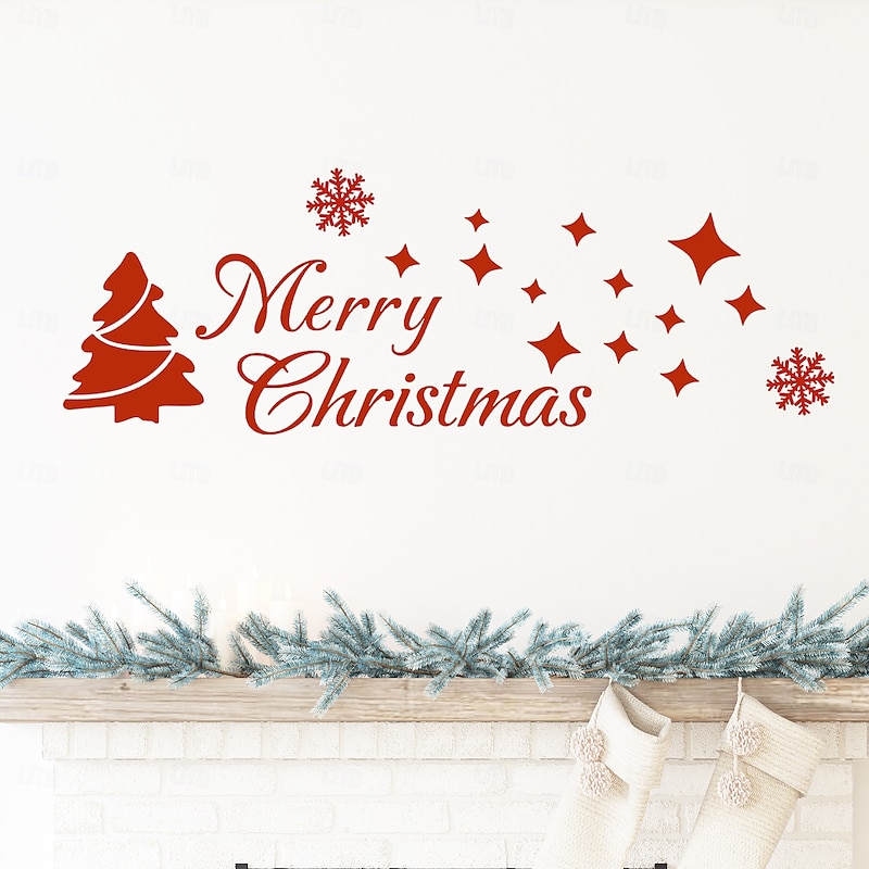Christmas Sticker Wall Decals Christmas Tree Winter Snowflake Removable Vinyl Mural Holiday Party Shop Window Art Decoration Background Wall Decoration For Christmas Festival Home - Main Image